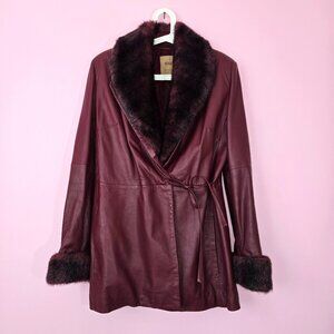 Women's Burgundy Faux Fur Trim Jacket